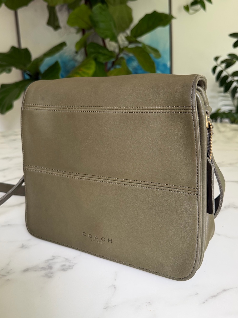Coach Vintage Tribeca Flap Leather Crossbody Bag 9092 Loden Green 90's USA - Picture 4 of 16